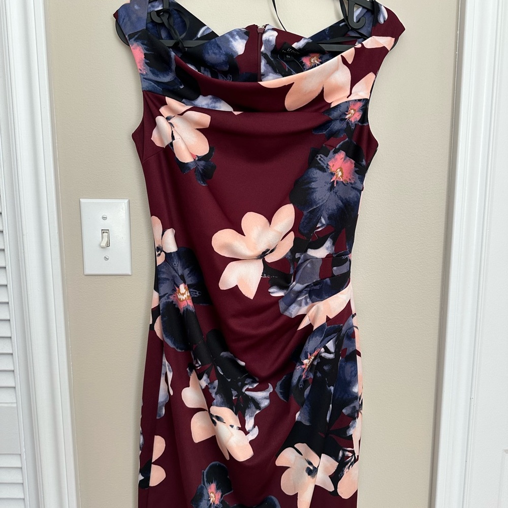 Le Chateau Sheath Dress Pink and Blue Cowl Neck